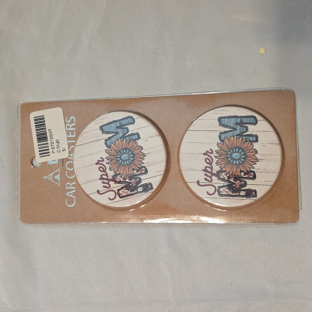 Tipi Western Super Mom Car Coaster Set (makes a great gift)